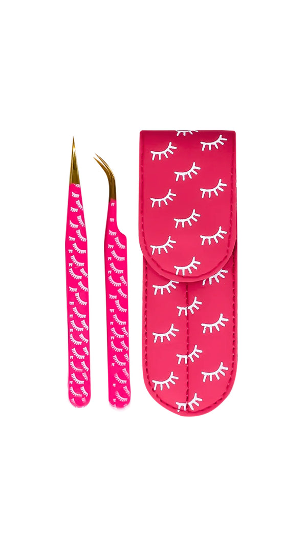 KIT PINZAS PESTAÑAS CON ESTUCHE RECTA Y CURVA.